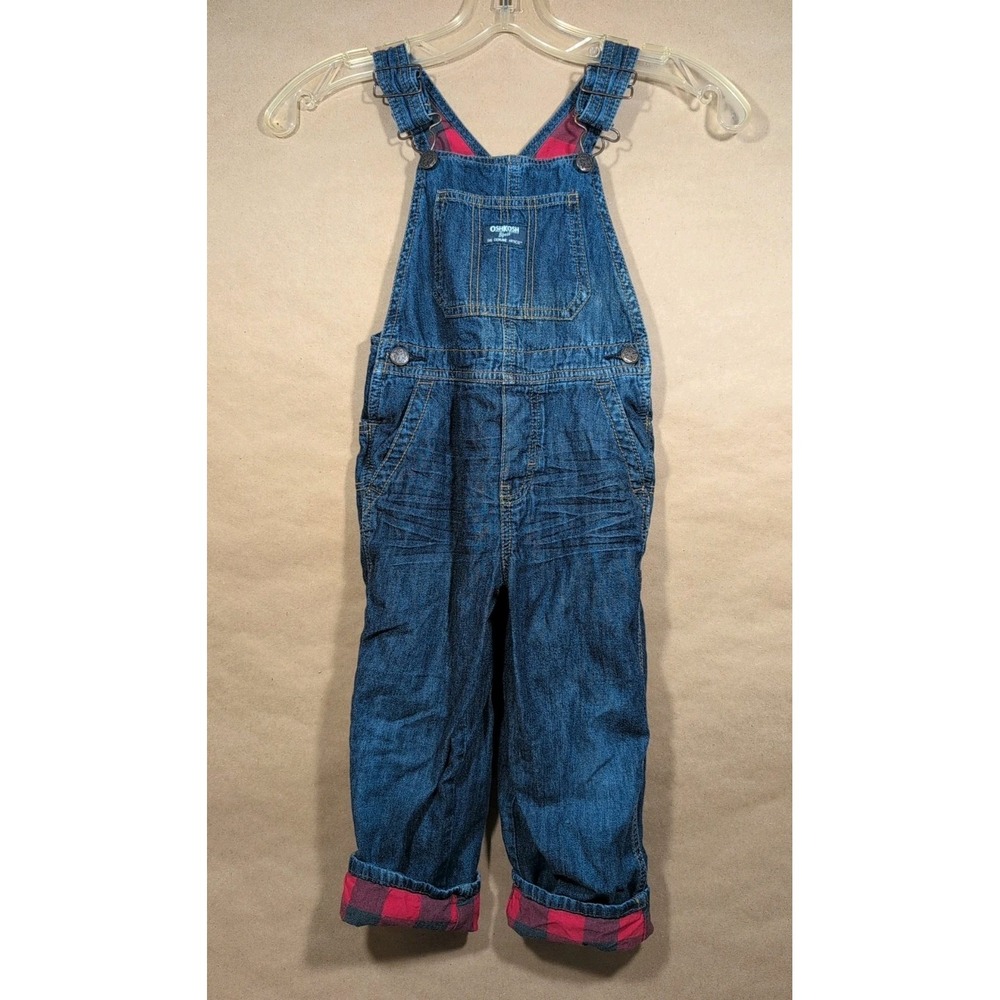 OshKosh B'gosh Kids 4t Denim Vestbak Jeans Overalls‎ Plaid Cotton Lined